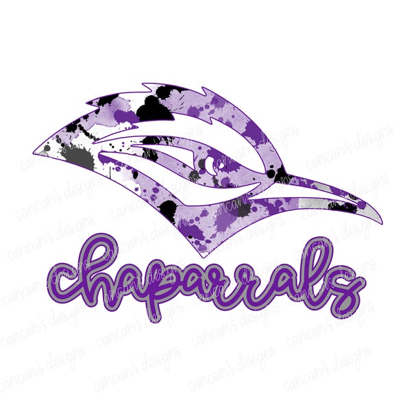 Sublimation Design, Digital Download PNG File. Purple & Black School Spirit Splatter Mascot Chaparral RoadRunners design.