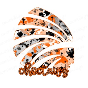 Sublimation Design, Digital Download PNG File.  Orange and Black splatter featuring Choctaws School Spirit mascot design.