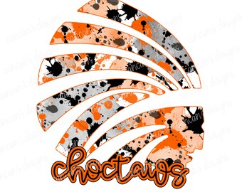 Sublimation Design, Digital Download PNG File.  Orange and Black splatter featuring Choctaws School Spirit mascot design.