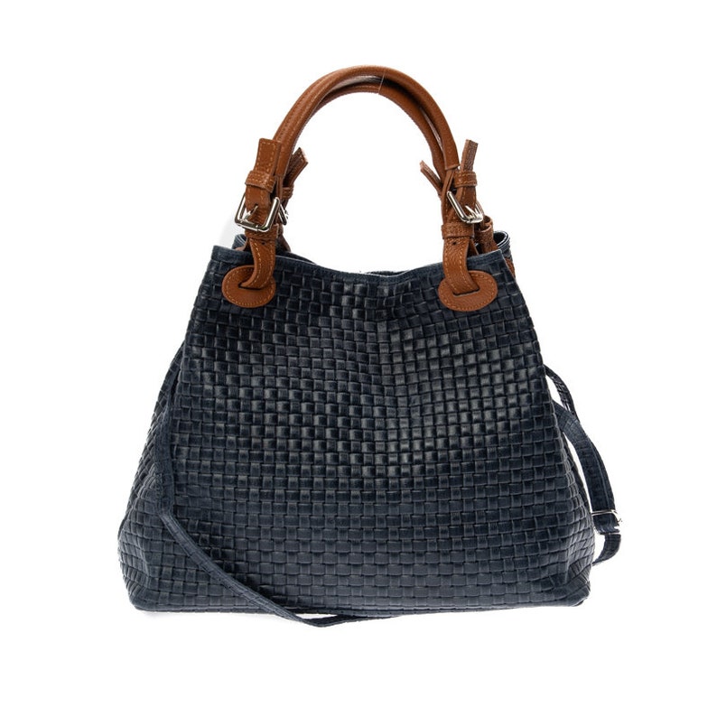 Italian navy blue woven handbag embossed calf leather Etsy