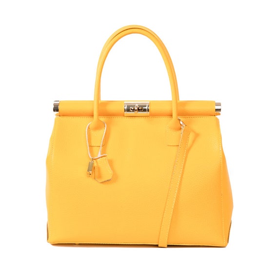 Yellow Birkin style handbag Italian 3 compartment calf | Etsy