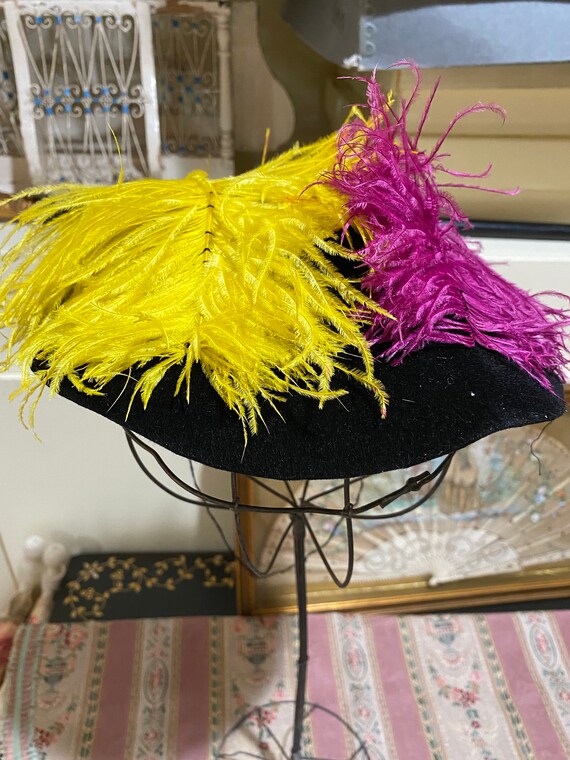 Feathered Antique Hat. Wonderful Chartreuse and f… - image 3