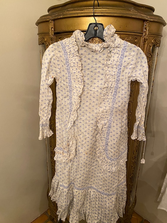 Blue and cream white antique child's dress