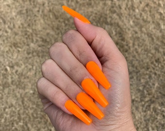 Tangerine | Semi Sheer Neon Orange | Handmade | Press On Nails
