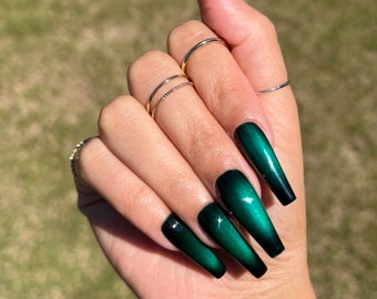 Tinted Cat Eye Polish | Green | Velvet | Glossy | Matte | Handmade | Press On Nails