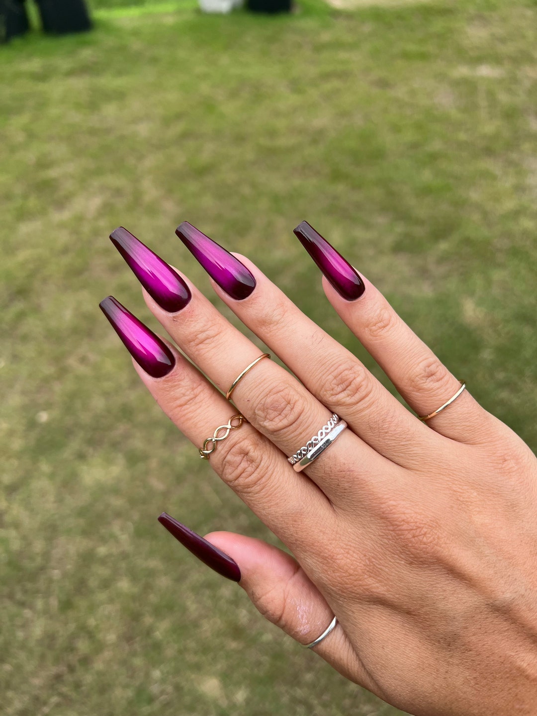 Tinted Cat Eye Polish Wine Glossy Matte Handmade Press on Nails Etsy