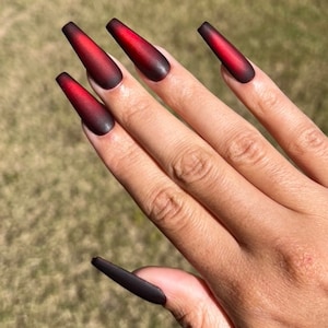 Tinted Cat Eye Polish Red Black Velvet Matte Handmade Press On Nails image 3