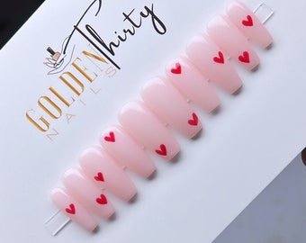 Bubble Bath | Red Hearts | Valentines Day | Holiday Nails |Handmade | Press On Nails | Hand painted