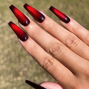 Tinted Cat Eye Polish | Red | Black | Velvet | Matte | Handmade | Press On Nails