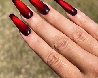 Tinted Cat Eye Polish | Red | Black | Velvet | Matte | Handmade | Press On Nails