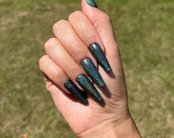 Holographic Nails | Silver | Blue | Purple | Green | Orange | Red | Handmade | Press On Nails