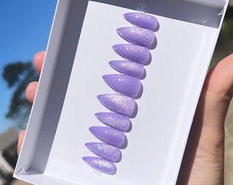 Cat Eye Polish | Lavender | Purple | Silver | Handmade | Press On Nails