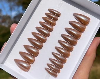 Glazed Chocolate Donut Nails | Chrome | Fall | Hailey Bieber Trend | Handmade | Press On Nails