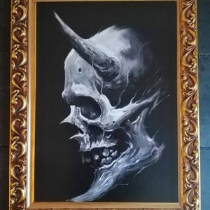 Skull with horns. Horror Art, print. Wall deco