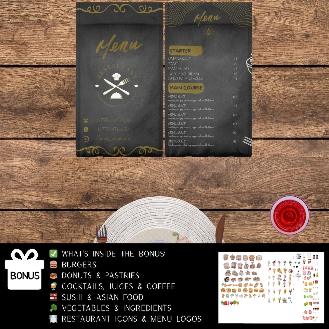Luxury Black Restaurant Menu Template – Elegant Canva Design – A4 & US ...