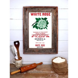 Biała róża mąka Art Print - 11x17 lub 8,5x11 - Cortez Milling Colorado - Rustykalny wystrój kuchni - 100% bawełna 300gsm papier bezkwasowy