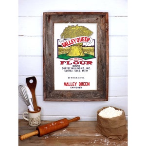 Valley Queen Flour Art Print - 11x17 lub 8,5x11 - Cortez Milling Colorado - Rustykalny wystrój kuchni - 100% bawełna 300 g/m2 papier bezkwasowy