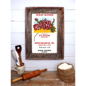 Wydruk artystyczny Red Rose Flour - 11x17 lub 8,5x11 - Cortez Milling Colorado - Rustykalny wystrój kuchni - 100% bawełna 300 g/m2 papier bezkwasowy