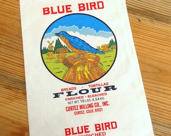 Leere blaue Vogel Mehlsäcke - 5lb 10lb 20lb 50lb - Cortez Milling Colorado - Baumwolle