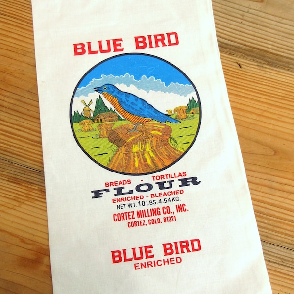 Empty Blue Bird Flour Sacks - 5lb 10lb 20lb - Cortez Milling Colorado - Cotton