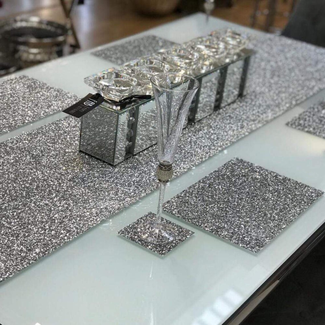 Crushed Diamond Crystal Filled Table Runner Mat Place Board Etsy