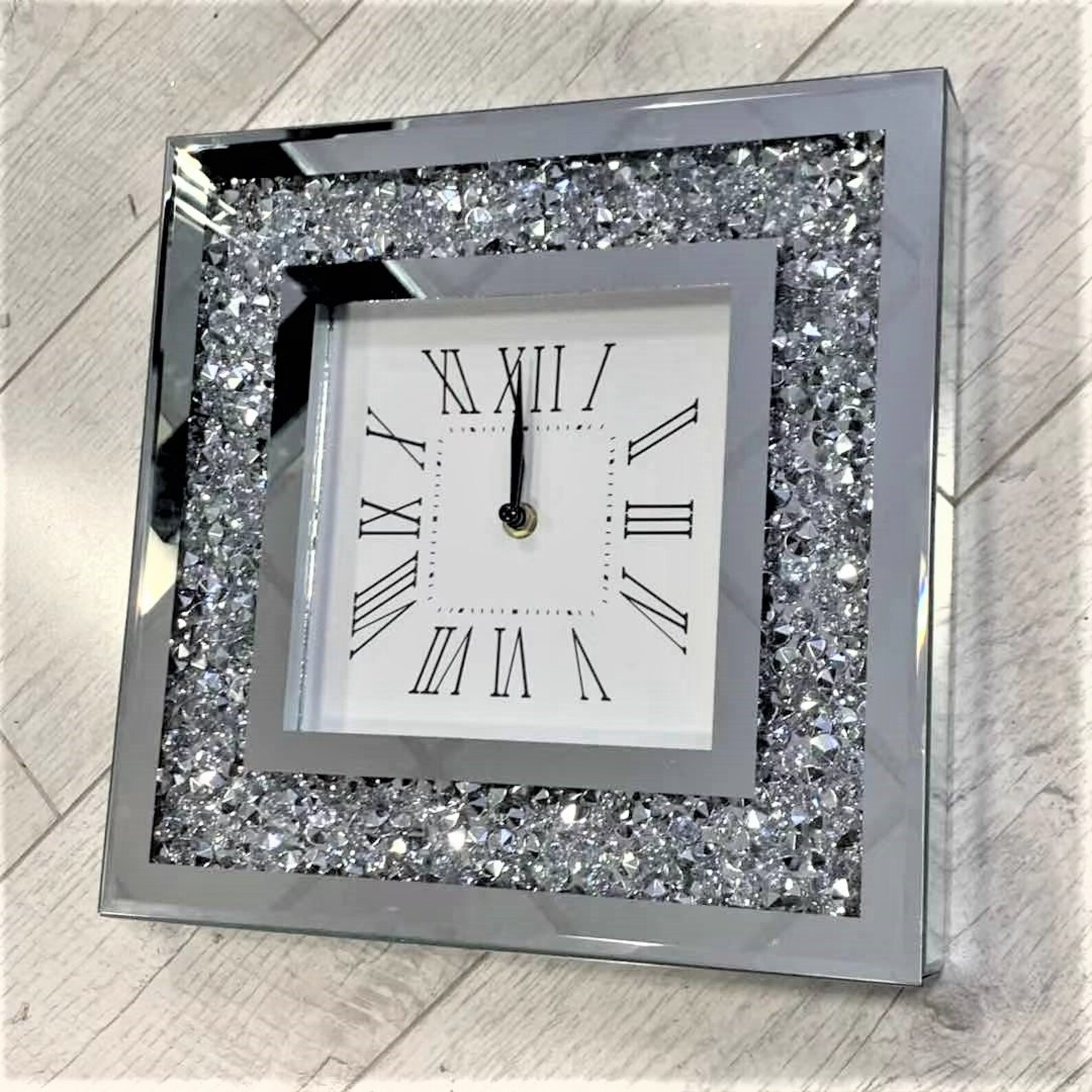 Crushed Diamond Crystal Filled Wall Clock Diamante Sparkle Etsy