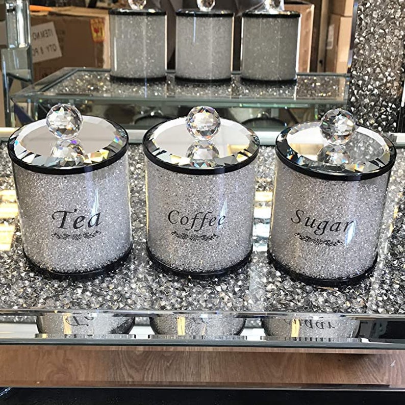 Crushed Diamond Crystal Filled Tea Coffee Sugar Jars Canisters Etsy