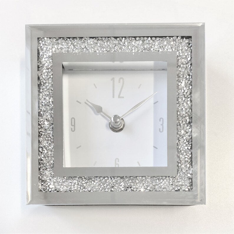 Crushed Diamond Crystal Filled Table Clock Diamante Sparkle Etsy