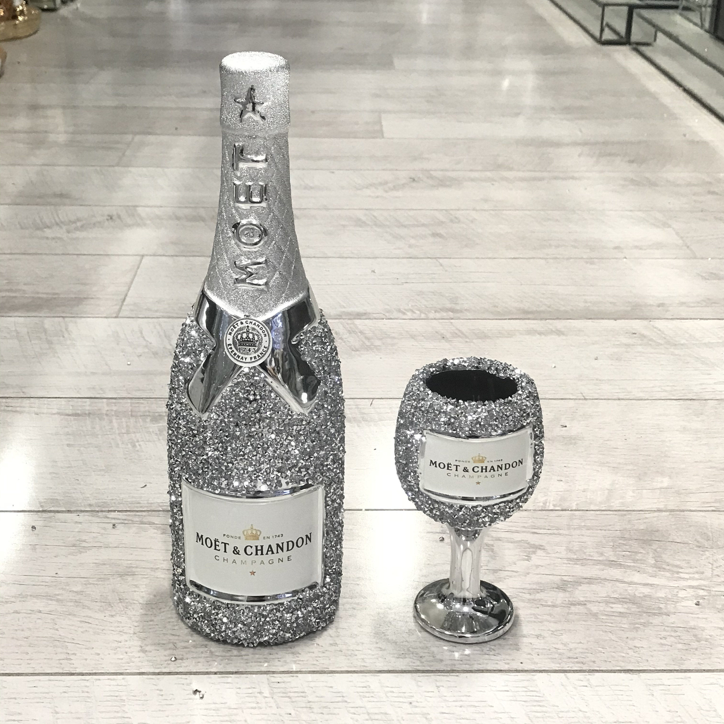 Stunning Figurine Silver Crushed Diamond Champagne Bottle With Etsy