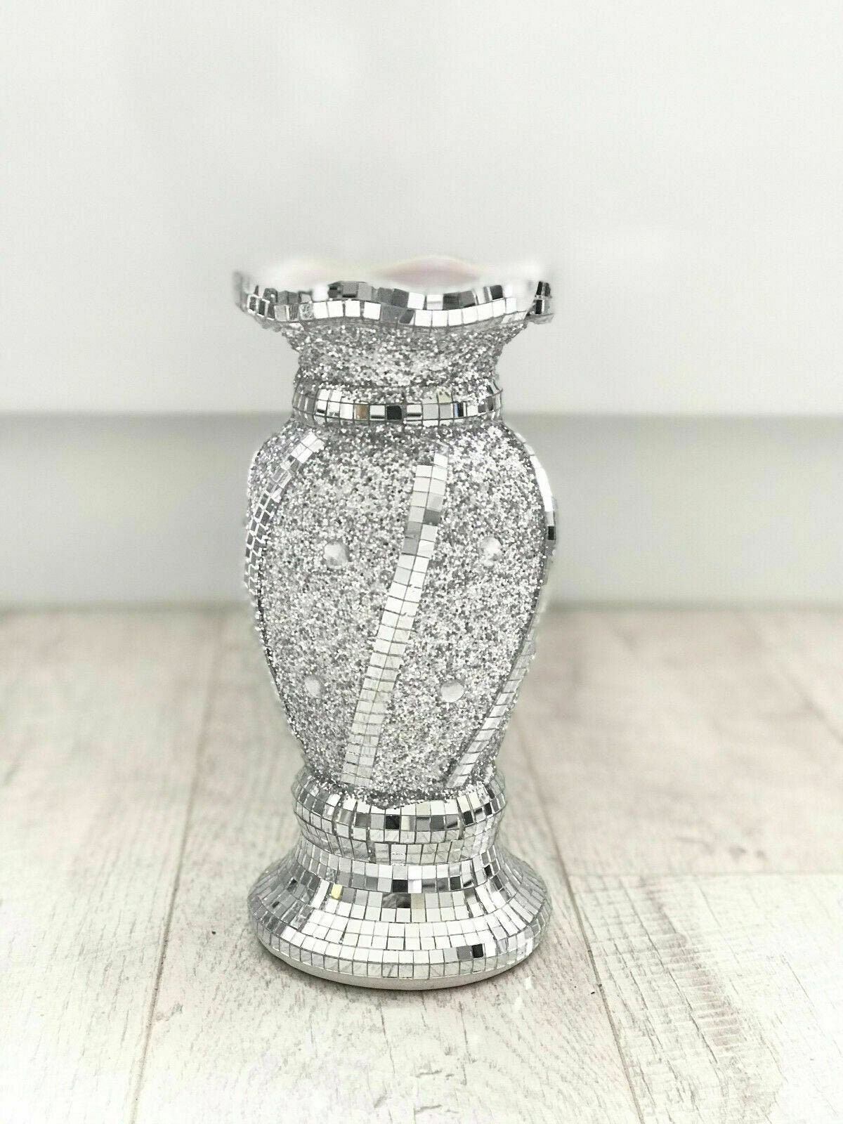 Stunning Silver Crushed Glitter Diamond Vase Crystal Ornament Etsy