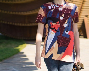 Designer Donna Grafica T Shirt Con Coffee Design, Espressiv Art T-shirt Tee Shirt, Abbigliamento stravagante per ragazza, Due lati All Over Print