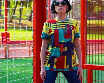 Art Woman T Shirt Con Design Originale, Bella Designer T-shirt per Ragazza, Camicia Graphic Tee, Tshirt Grafica, Due lati All Over Print
