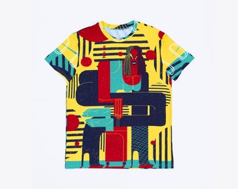 Colorato Uomo T Camicia Design Originale, Designer Man T-shirt Unico Arte, Grafica Tee Shirt, Abiti Designer per Uomo, Due lati All Over Print