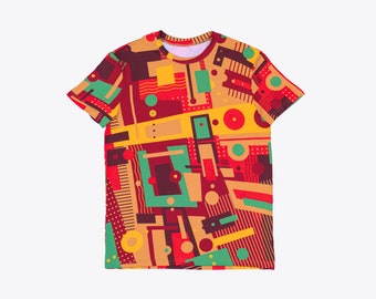 Designer Woman Top, T shirt esclusiva con disegno geometrico per ragazza, camicia da donna con arte festiva, felpa ragazza, due lati All Over Print