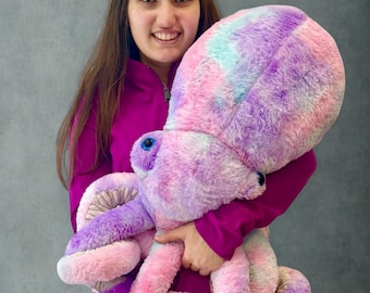 Giant Weighted Octopus Plush (8 to 12lbs): Cotton Candy Tie-Dye, Sensory Calming