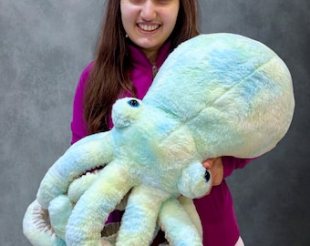 Giant Weighted Octopus Plush: Sensory Calming, Teal Watercolor, 8-12 lbs