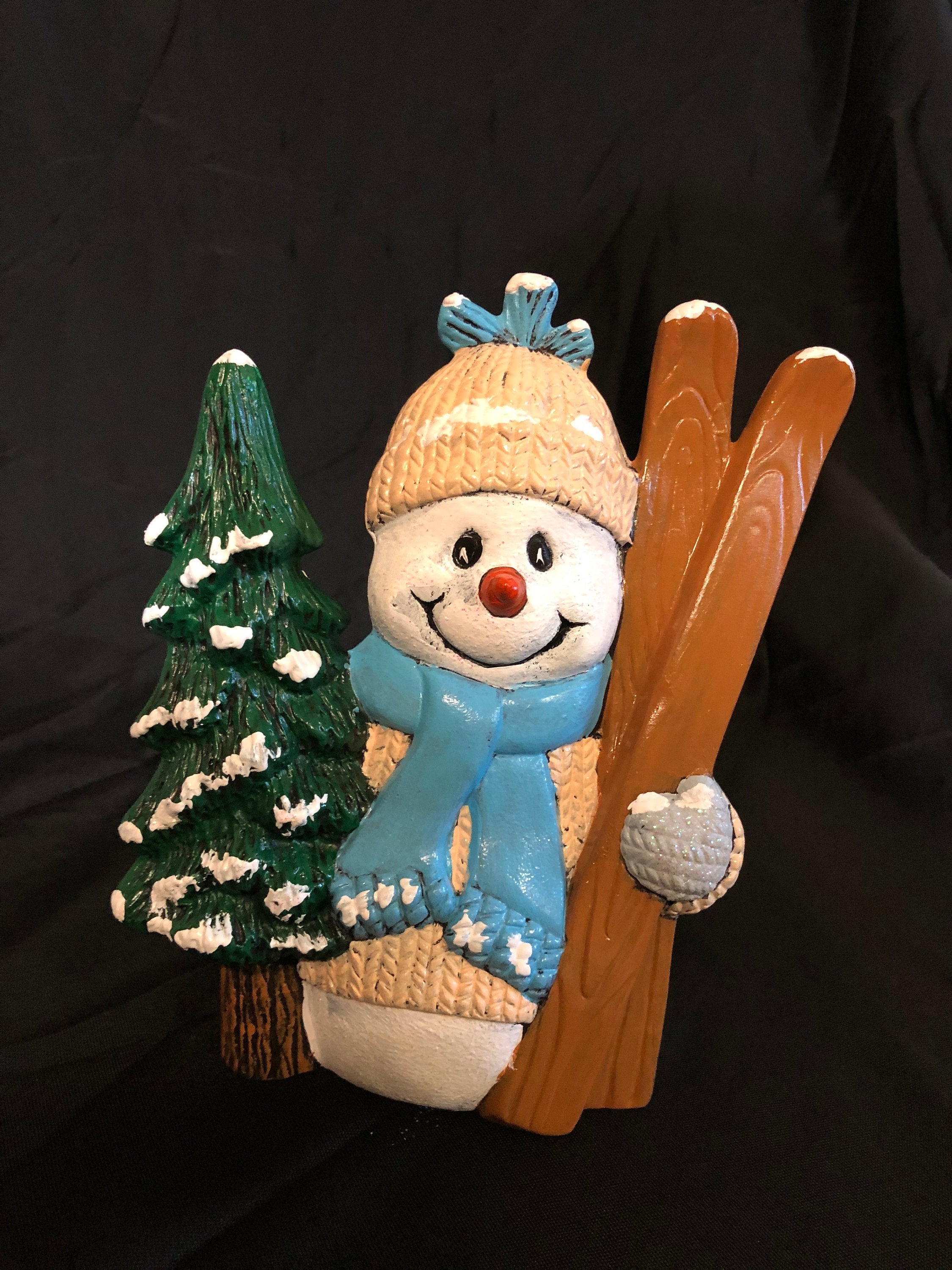 Hand Painted Ceramic Snowman with Skis Etsy