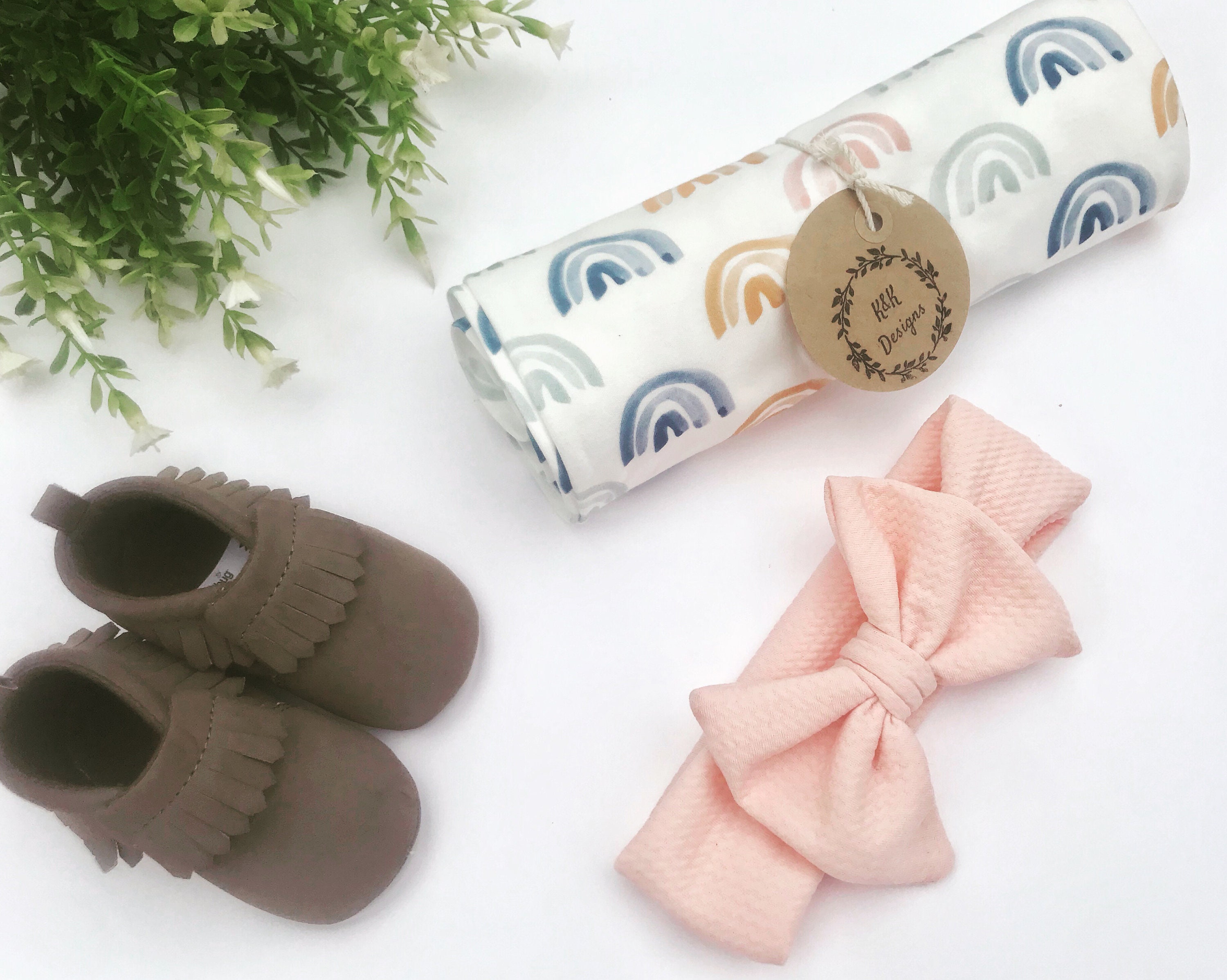 neutral rainbow swaddle