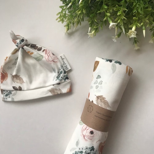 Baby Girl Floral Swaddle Set Baby Turban Hat Mauve Turban Etsy