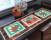 Quilted AUTUMN Table Runner Fall Table Topper Pumpkins Harvest Table Runner Thanksgiving Table Decor Halloween Autumn Leaves
