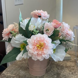 Pretty Pastel Flower Bouquet ~ Spring/Summer Mixed Floral Arrangement ~ Farmhouse Style Faux Flowers in Coral & Pink ~ Country Floral Design