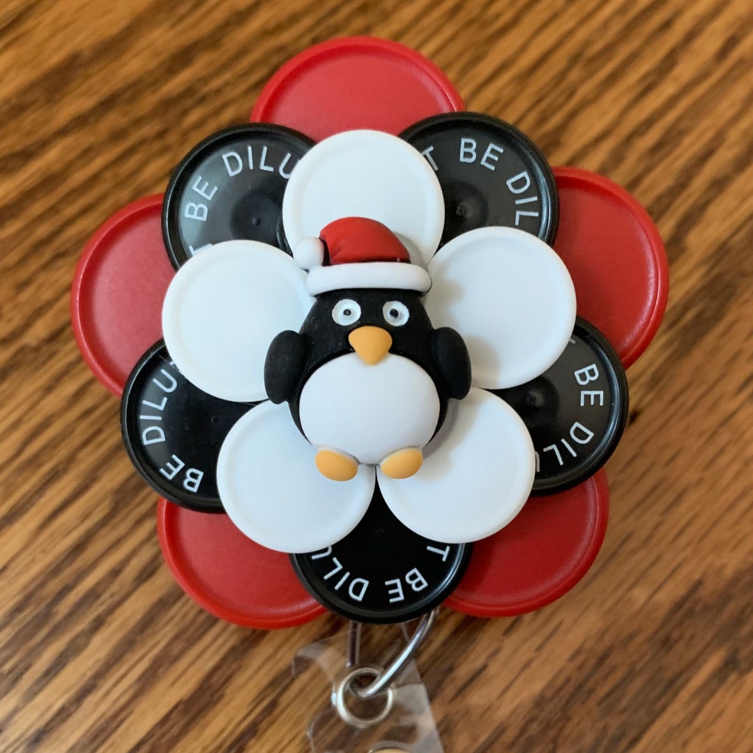 Penguin Winter Holiday Medicine Vial Cap Badge Reel Etsy