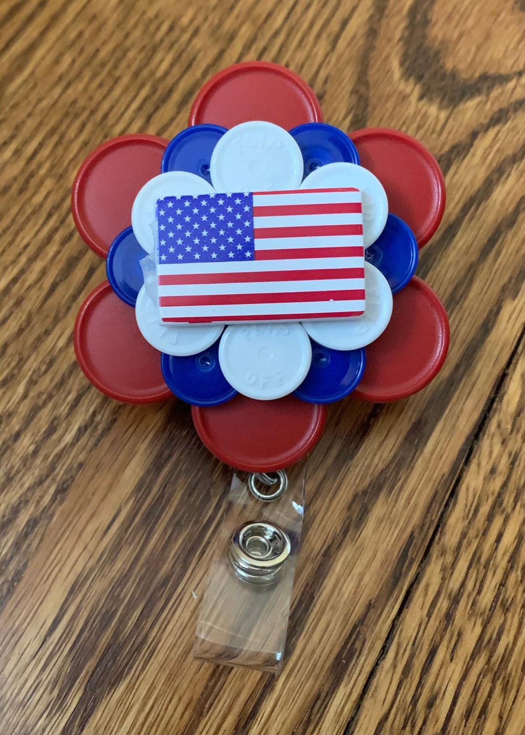 American Flag Medicine Vial Cap Badge Reel Etsy