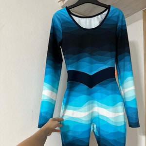 Ocean waves cotton costume, leotard, catsuit, jumpsuit, unitard, overalls for yoga, pilates, aerial gymnastics, dancing