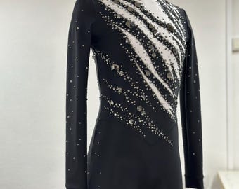 White&black shining gymnastics leotard for aerialsilks, fireshow, figure skating performance