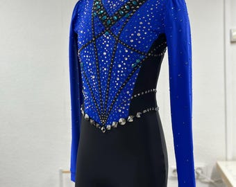 Blue sparkling gymnastics leotard for aerialsilks, fireshow, figure skating performance