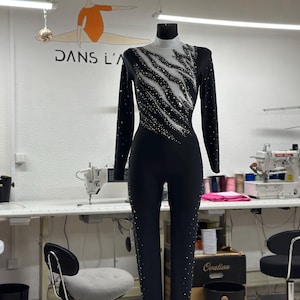 White&black shining gymnastics leotard for aerialsilks, fireshow, figure skating performance