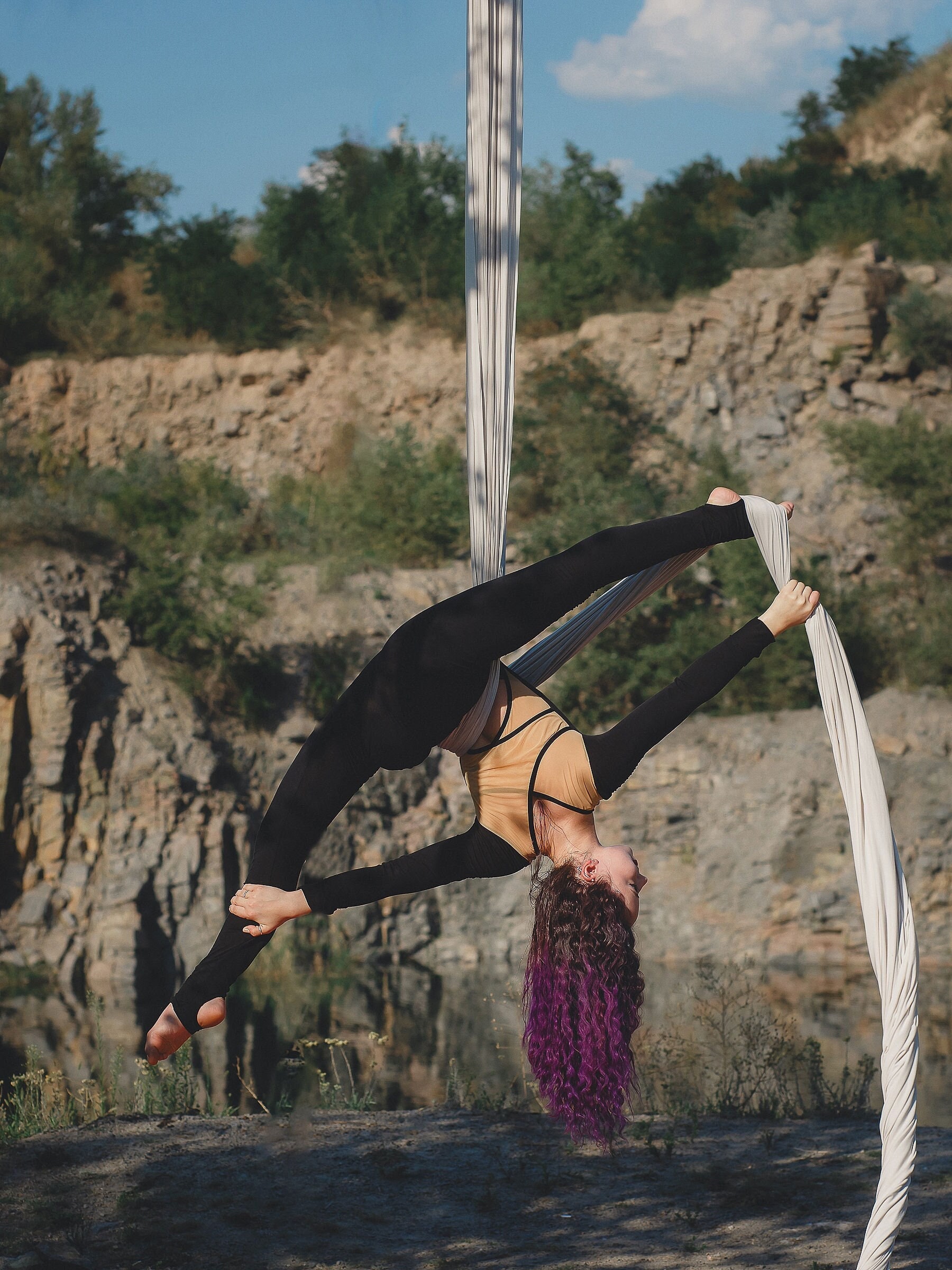 Black open-back cotton costume, leotard, catsuit, jumpsuit, unitard, overalls for yoga, pilates, gymnastics, aerialsilks