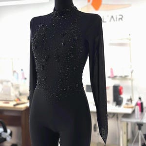sparkling catsuit with sew on big rhinestones
