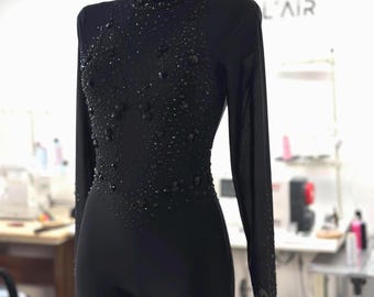 sparkling catsuit with sew on big rhinestones